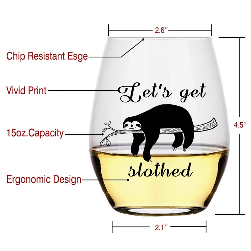 Perfectinsoy Funny sloth Stemless Wine Glass, Cute Funny Sloth Gifts for Women, Christmas Gifts, Happy Valentine Gift, for Boy Friend, Girl Friend, Her His Birthday Anniversar - Image 2